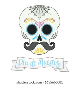 Vector illustration of an ornately decorated Day of the Dead (Dia de los Muertos) skull, or calavera.