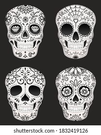 Vector illustration of an ornately decorated Day of the Dead sugar skull.
