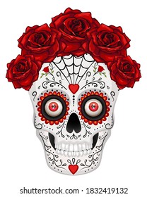 Vector illustration of an ornately decorated Day of the Dead sugar skull.