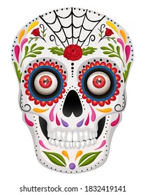 Vector illustration of an ornately decorated Day of the Dead sugar skull.