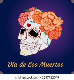 Vector illustration of an ornately decorated Day of the Dead (Dia de los Muertos) sugar skull, or calavera.