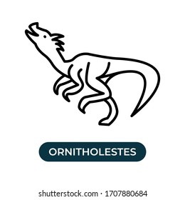 Vector illustration ornitholestes cartoon icon use black color with line design style