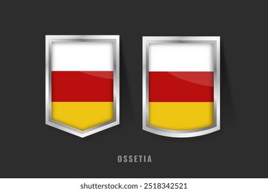 Ilustração vetorial do logotipo OSSETIA Label. Símbolo OSSETIA Crachá OSSETIA Com Bandeira, Ossets Rótulo do Produto Banners Template.