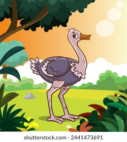 Vector illustration of an Ostrich Bird standing on its feet