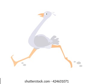 Vector illustration of an ostrich running away. Flat style.