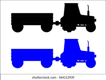 The vector illustration ot the silhouettes of the two  modern  tractors isolated in the white background