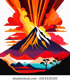 ilustración vectorial de la erupción volcánica