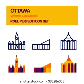  Vector illustration. Ottawa landmarks. Modern flat style. Outline icons.