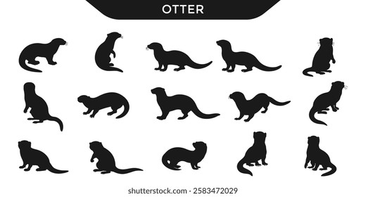 Vector illustration of otter silhouettes in various poses