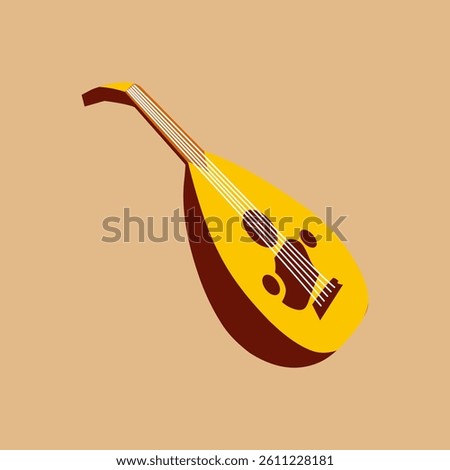 Vector illustration of an oud, a pear shaped string instrument common in Middle Eastern music, on a light brown background For music or cultural projects