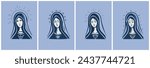 vector illustration of Our Lady Virgin Mary Mother of Jesus, printable, suitable for logo, silhouette isolated on blue background