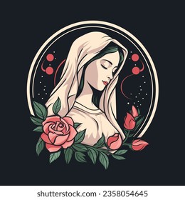 vector illustration of Our Lady Virgin Mary Mother of Jesus,  printable, suitable for logo, sign, tattoo, sticker and other print on demand