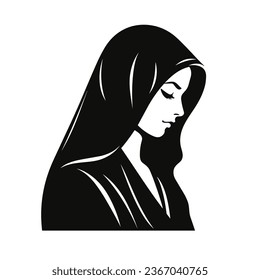 vector illustration of Our Lady Virgin Mary Mother of Jesus, silhouette in black and white colours,  printable, suitable for logo, sign, tattoo, sticker, laser cutting and other print on demand