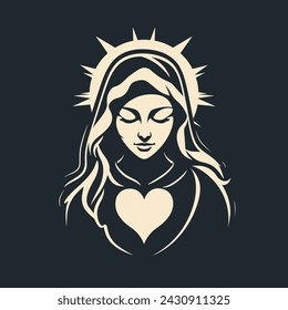 vector illustration of Our Lady Virgin Mary Mother of Jesus, Holy Mary, madonna, beige on black background, printable, suitable for logo, sign, tattoo, laser cutting, sticker and print on demand	