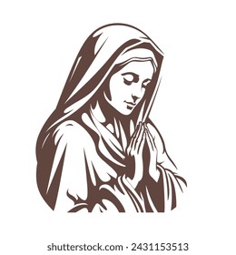 Vektor-Illustration von Unserer Jungfrau Maria Mutter von Jesus, Heilige Maria, Madonna, in Herrlichkeit, betend, schwarz auf weißem Hintergrund, bedruckbar, geeignet für Logo, Zeichen, Tattoo, Laserschneiden, Aufkleber