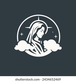 vector illustration of Our Lady Virgin Mary Mother of Jesus, Holy Mary, madonna, in the sky, printable, suitable for logo, sign, tattoo, laser cutting, sticker and other print on demand	