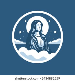 Vektor-Illustration von Unserer Jungfrau Maria Mutter von Jesus, Heilige Maria, Madonna, am Himmel, bedruckbar, geeignet für Logo, Zeichen, Tattoo, Laserschneiden, Aufkleber und andere Druck auf Anfrage	