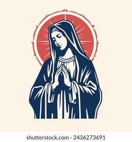 Ilustración vectorial de Nuestra Señora Virgen María Madre de Jesús, Santa María, madonna, fondo beige, imprimible, adecuado para logotipo, signo, tatuaje, corte por láser, pegatina e impresión a petición	