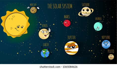 Vector illustration of our Solar System. Planets of the Solar System in cartoon style
