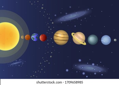 Vector illustration of our Solar System. Space