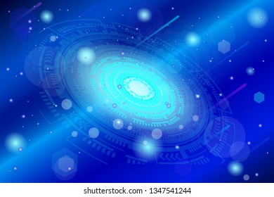 
Vector Illustration. Outer colorful space blue abstract, futuristic backdrop. Universe. Stars, flashes, glare, rays of light, polygons, circles, graphic objects
