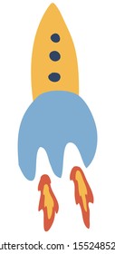 vector illustration of outer space with flying rocket with a burning fuel