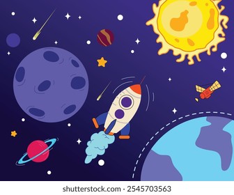 A vector illustration of Outer Space Galaxy Rocket