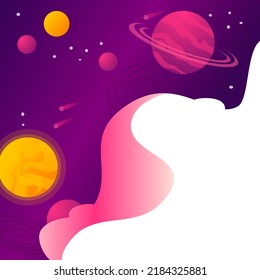 Vector illustration of outer space, interstellar travels, universe and distant galaxies, solar system, and spaceship. Background 
