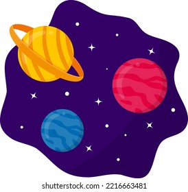 Vektorgrafik des Weltraums, Nachthimmel ohne Sterne und Planeten. Planeten für Sonnensysteme. Weltraumforschung. Planetentypen und astronomische Studien.