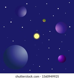 Vector illustration of outer space. Planets, stars, the radiance of the distant sun. The mystical atmosphere of an infinite universe.