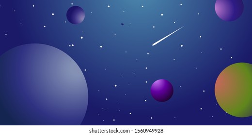 Vector illustration of outer space. Planets, stars, the radiance of the distant sun. The mystical atmosphere of an infinite universe.