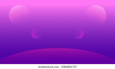 Vector Illustration Outer Space or Sky Background Purple Gradient, Clouds, Mist, Planets and Moons