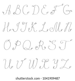 Vector illustration of outline Alphabet, letters are formed by a tape from air balloon. Hand drawn abc poster. Party calligraphy type. Lettering and custom typography for design of logo, print, card.
