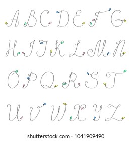 Vector illustration of outline Alphabet, letters are formed by a tape from air balloon. Hand drawn abc poster. Party calligraphy type. Lettering and custom typography for design of logo, print, card.