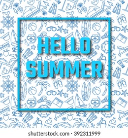 Vector Illustration of Outline Beach Icon for Design. Summer Background. Beach Tourism Infographic for Summer banner. Travel Sun Beach and Sea Summer Resort Template. Summer Tourism. Blue summer Beach