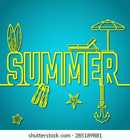 Vector Illustration of Outline Beach Lettering for Design, Website, Background, Banner. Tourism Infographic Silhouette Element. Travel Sun and Sea Resort Template