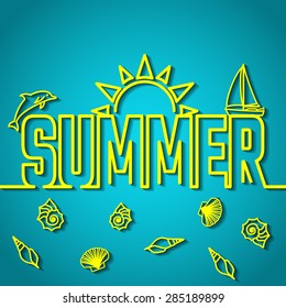 Vector Illustration of Outline Beach Lettering for Design, Website, Background, Banner. Tourism Infographic Silhouette Element. Travel Sun and Sea Resort Template