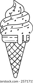 Vector illustration of a outline black ice cream. Black white illustration of a ice cream Vector