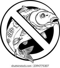 vector illustration of outline Carp fish