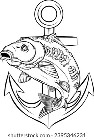 vector illustration of outline Carp fish