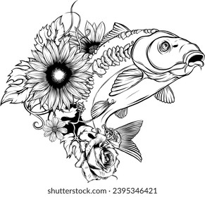 vector illustration of outline Carp fish