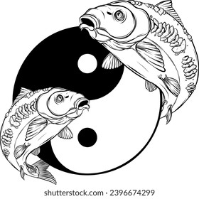 vector illustration of outline Carp fish