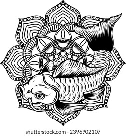 vector illustration of outline Carp fish