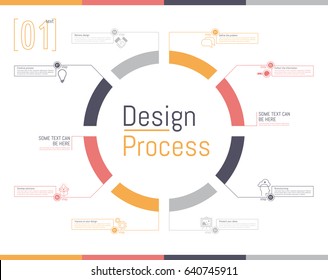 Vector Illustration. Outline Circular Infographic Of Desing Process. Eight Steps. Creative Process