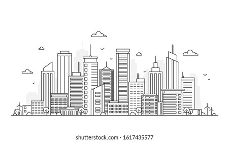 Vector Illustration Outline City Landscape Urban Stock Vector (Royalty ...