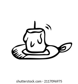 Vector illustration, outline, coloring book, candle in a candlestick, flame, hand-painting, abstraction, art, design element, church