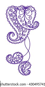 Vector illustration, outline, coloring book, hand painting, oriental ornament, tattoo, abstract, floral pattern, , doodle, boho style
