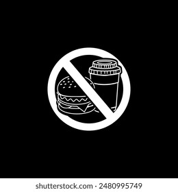 Diseño de contorno de Ilustración vectorial prohibido de llevar alimentos y bebidas.