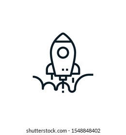 Vector Illustration Outline Design Of Rocket, Startup Icon. Editable Stroke. Outline Icons Suitable For Web, Infographics, Interface And Apps.
