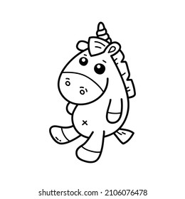 Vector illustration of  outline doodle baby unicorn toy  for children, coloring and scrap book